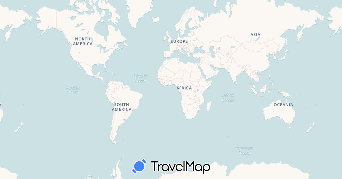 TravelMap itinerary: plane in Benin, France, New Zealand (Africa, Europe, Oceania)